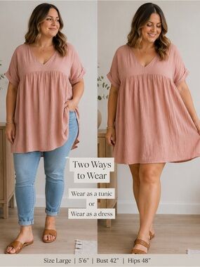 Listicle Mauve V-Neck Tunic Dress